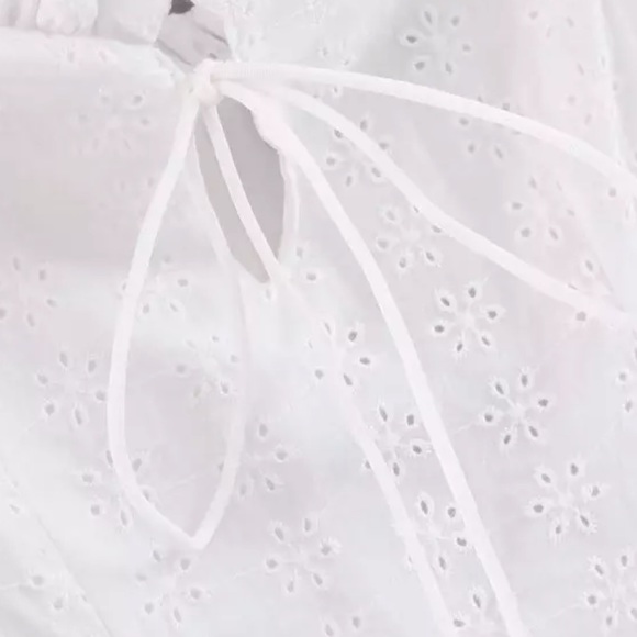 White Crochet Eyelet Lace Square Neck LaceUp Dress - Picture 6 of 11